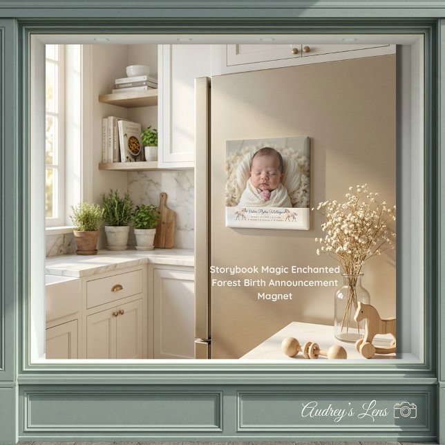 Aimant Faire-part de Naissance Forêt Enchantée de la Magi (Storybook Magic Enchanted Forest Birth Announcement Magnet)