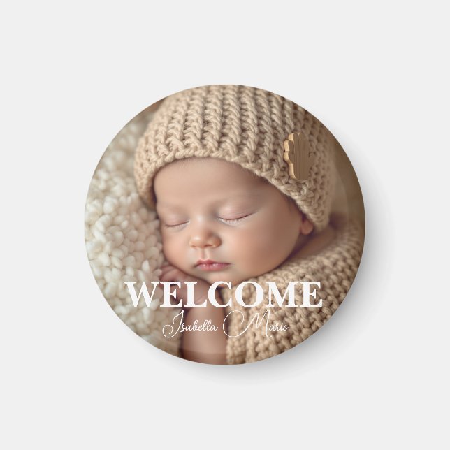 Aimant Faire-part de naissance moderne gris et blanc avec (Devant)
