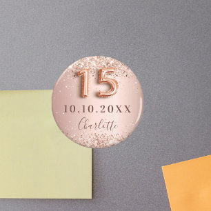 Aimant Faire part de Quinceanera rose gold blush pailleté