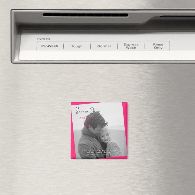 Aimant Faire part rose moderne photo N&B Save the Date (In Situ (Lave-vaisselle))