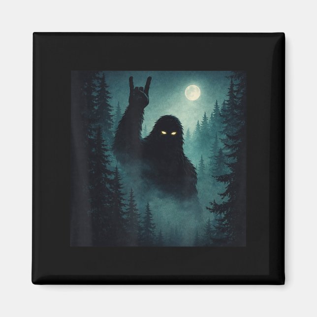 Aimant Fais du rock Bigfoot Sasquatch Cryptide Nuit Forêt (Devant)