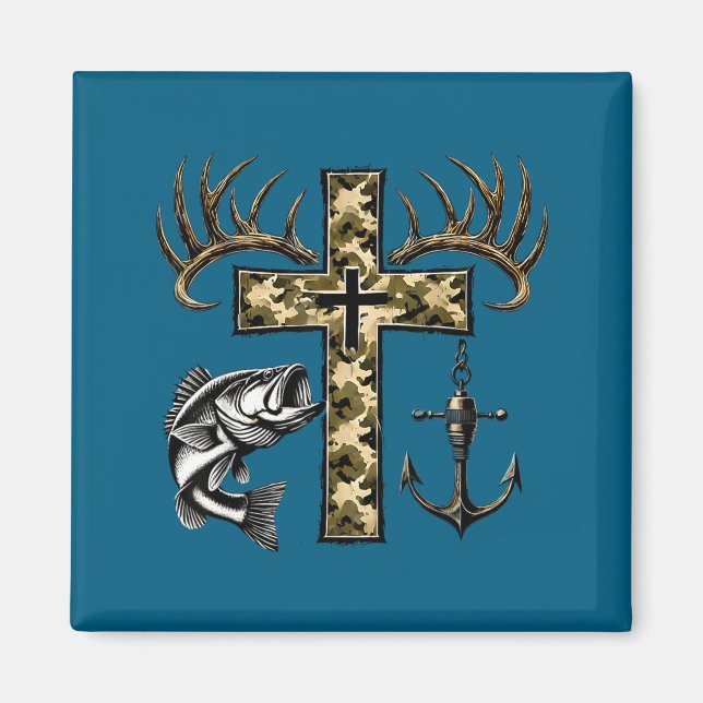 Aimant Faith Fishing Hunting Camo Cross With Hook B Chris (Devant)
