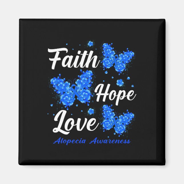 Aimant Faith Hope Love Alopecia Awareness Papillon (Devant)