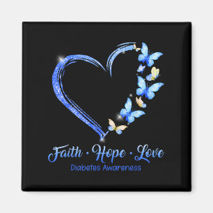 Aimant Faith Hope Love Diabète Sensibilisation Bleu Papil