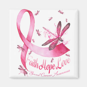 Aimant Faith Hope Love Dragonfly Pink Ribbon Breast