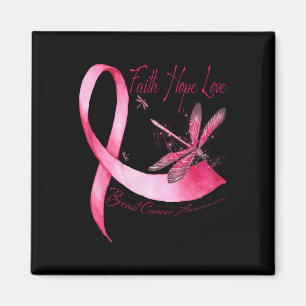 Aimant Faith Hope Love Dragonfly Pink Ribbon Breast Cance