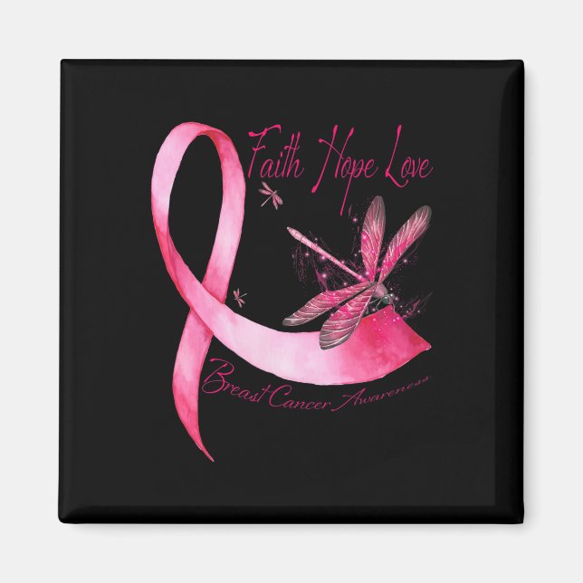 Aimant Faith Hope Love Dragonfly Pink Ribbon Breast Cance (Devant)