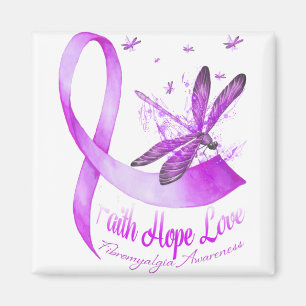 Aimant Faith Hope Love Dragonfly Purple Ribbon Fibromyalg