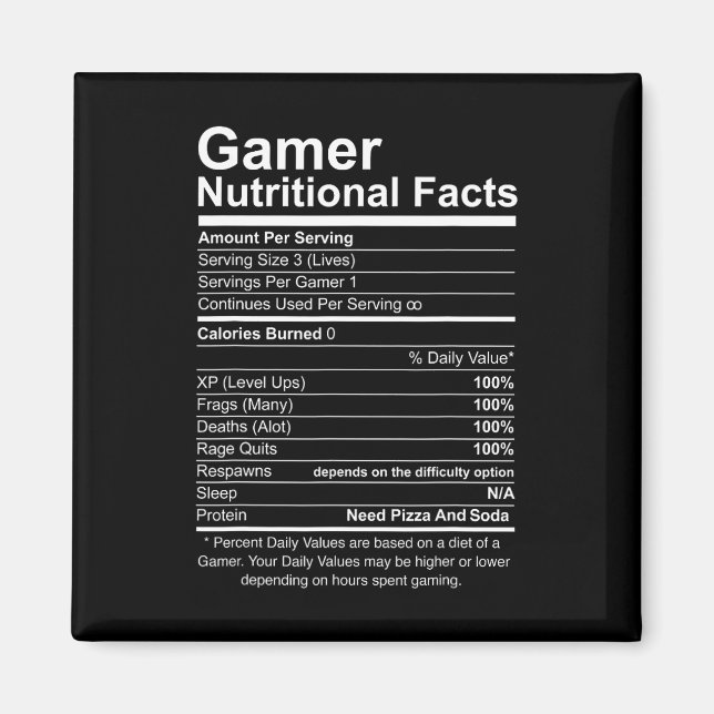 Aimant Faits nutritionnels Cool Jeu vidéo Joueur amusant (Devant)