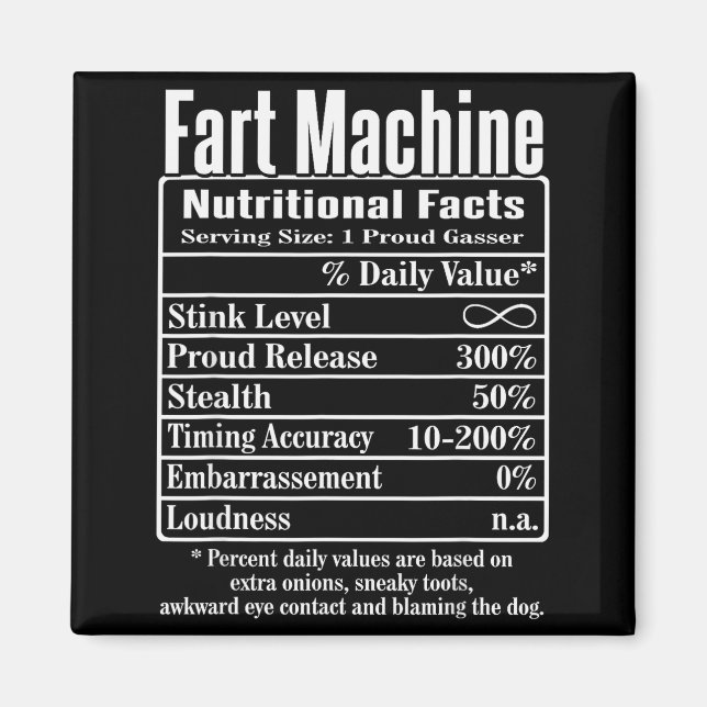 Aimant Faits Nutritionnels Machine à Pets Blagues de Papa (Devant)