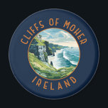Aimant Falaises de Moher Irlande Cercle en détresse rétro<br><div class="desc">Falaises de Moher vectoriel design. Les falaises de Moher sont des falaises de mer situées à l'extrémité sud-ouest de la région de Burren dans le comté de Clare,  en Irlande.</div>