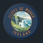 Aimant Falaises de Moher Irlande Cercle en détresse rétro<br><div class="desc">Falaises de Moher vectoriel design. Les falaises de Moher sont des falaises de mer situées à l'extrémité sud-ouest de la région de Burren dans le comté de Clare,  en Irlande.</div>