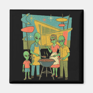 Aimant Famille Alien Bbq Mid Century Modern Rétro1950s