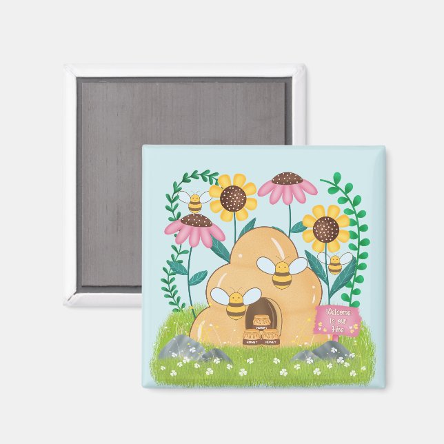 Aimant Famille d'abeilles à miel (Recto/Verso)