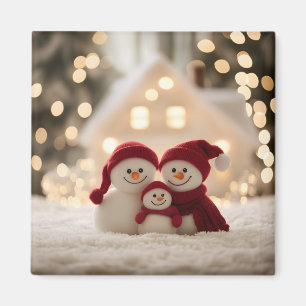Aimant Famille de bonhomme de neige mignon Noël d'hiver