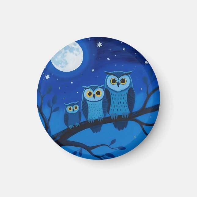 Aimant Famille de hiboux sous la lune (Devant)