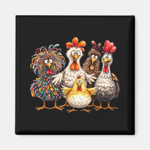 Aimant Famille de poulets fous Vie de ferme Coq Volailles