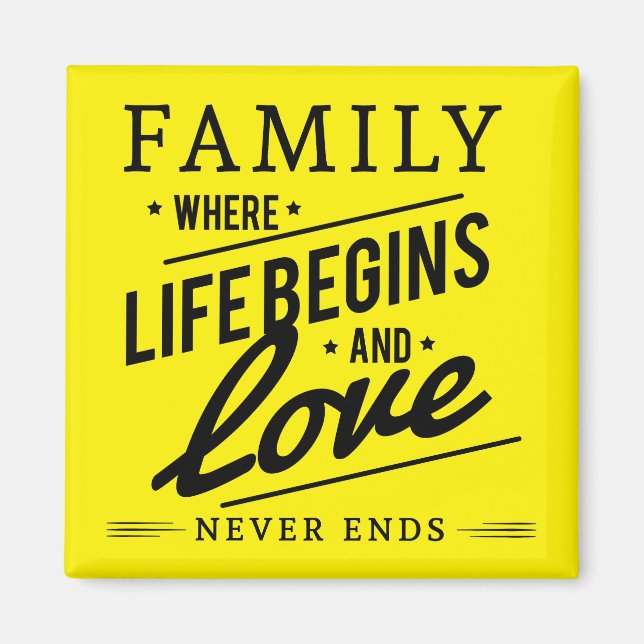 Aimant Famille de typographie inspirante jaune Citation (Devant)