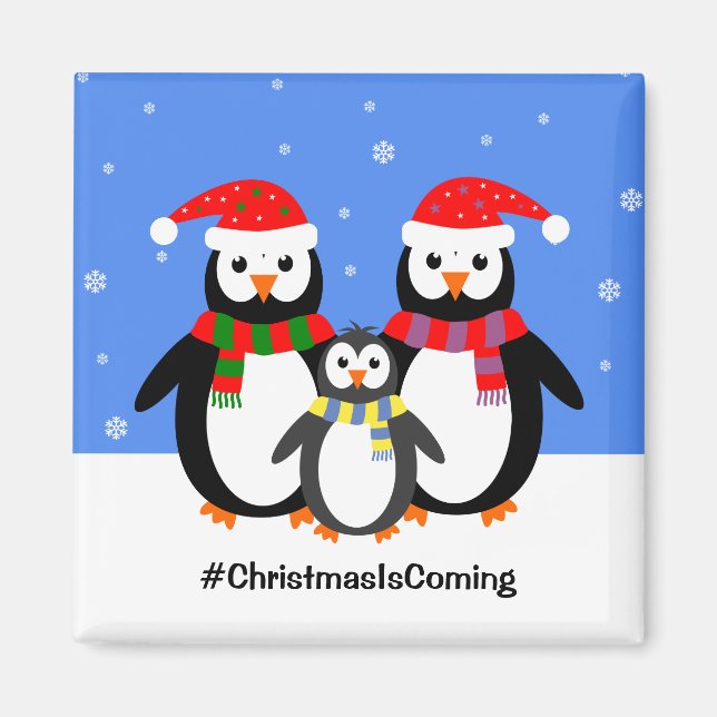 Aimant Famille Penguin votre texte Noël (Devant)
