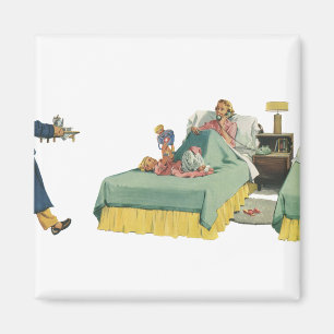 Aimant Famille vintage servant le petit-déjeuner à maman 