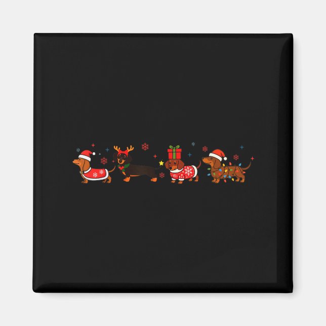 Aimant Family Dachshund Santa Sleigh Reindeer Snow Christ (Devant)
