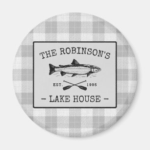 Aimant Family Lake House Oars Fish White Plat Round