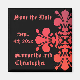 Aimant Fancy Goth fleur de lys damask enregistrer la date