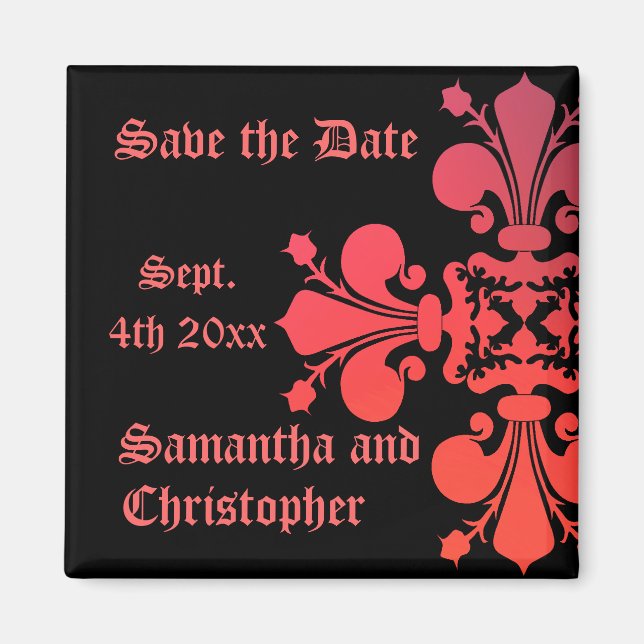 Aimant Fancy Goth fleur de lys damask enregistrer la date (Devant)