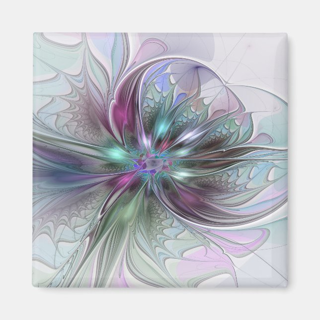 Aimant Fantaisie Abstraite Moderne Fleur Fractale Colorée (Devant)