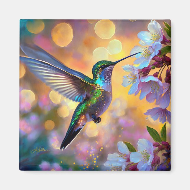 Aimant Fantaisie de fleurs de cerisier Colibri (Devant)