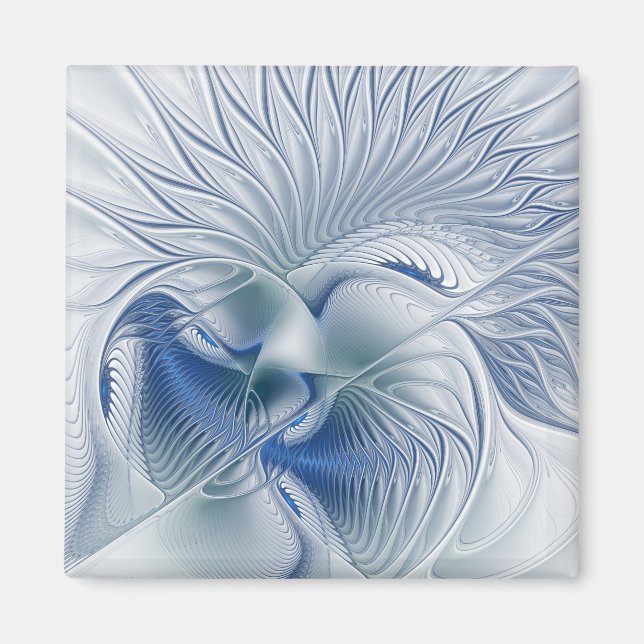 Aimant Fantaisie dynamique Abstrait Tons bleus Art fracta (Devant)