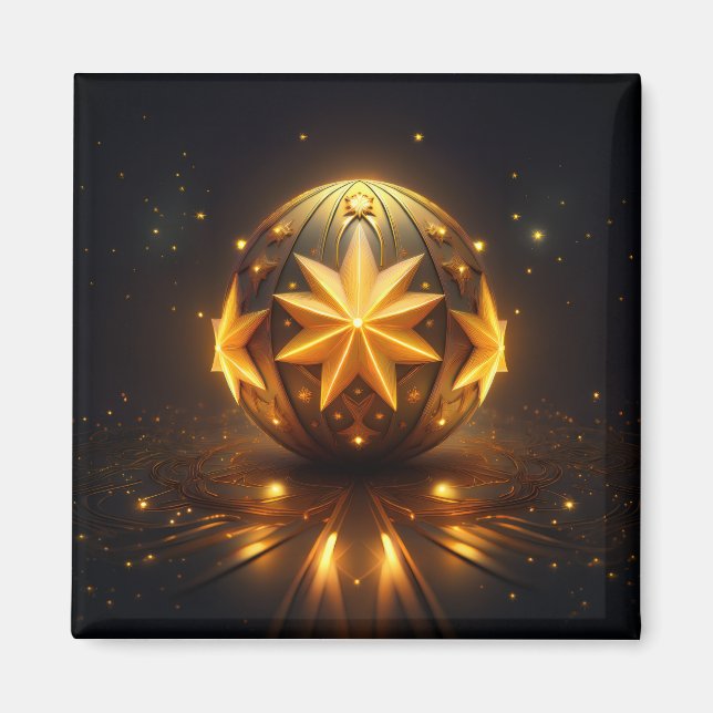 Aimant Fantaisie fractale Sphère Bronze Étoiles Dorées  (Devant)