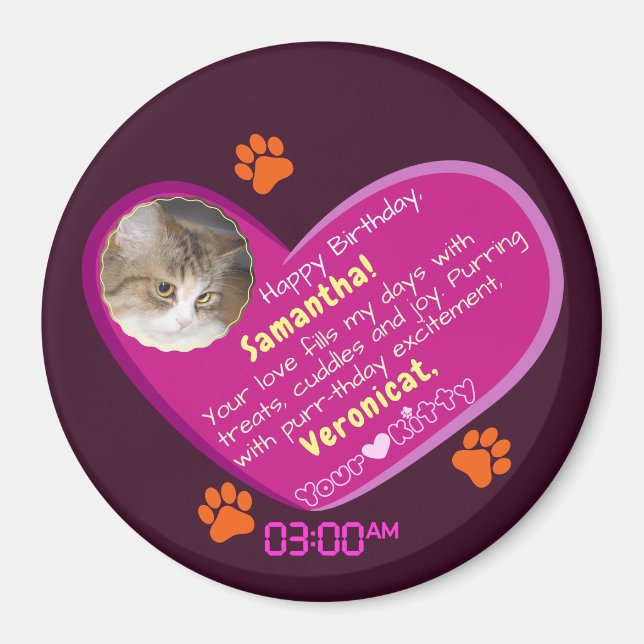 Aimant Fantastique Message d'anniversaire de Chat à son h (Devant)