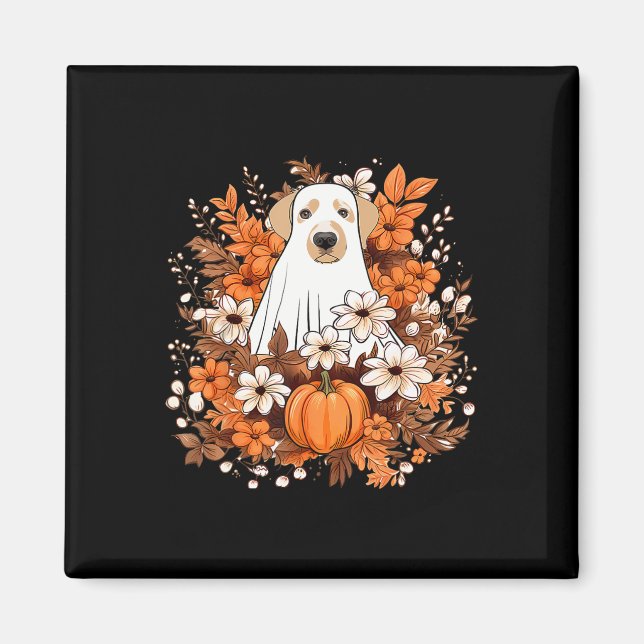 Aimant Fantôme de chien mignon d'automne avec Halloween C (Devant)
