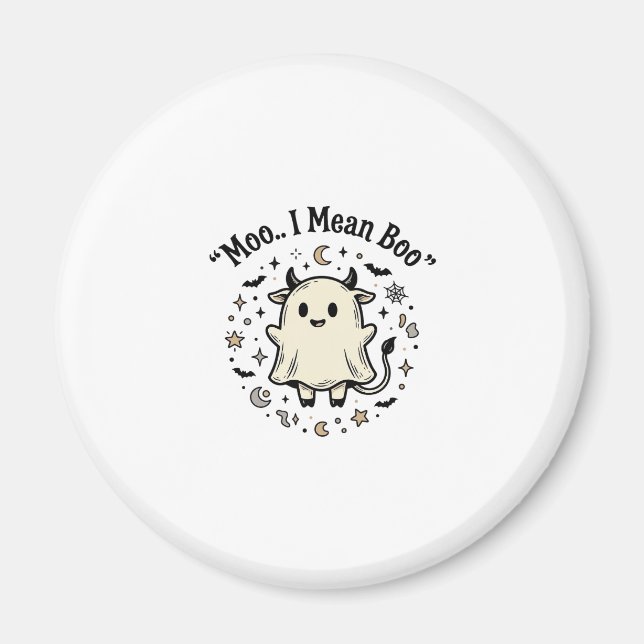 Aimant Fantôme de vache mignonne Halloween Moo Boo Design (Devant)