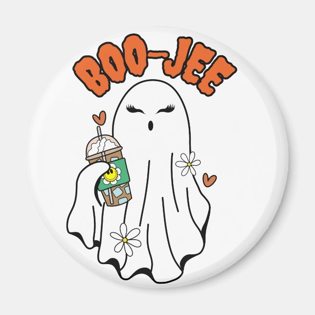 Aimant Fantôme d'Halloween Boo-Jee avec café glacé à la m (Devant)