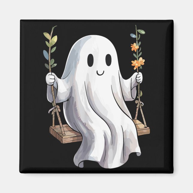 Aimant Fantôme d'Halloween sur balançoire Fleurs d'automn (Devant)