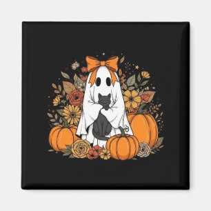 Aimant Fantôme d'Halloween tenant un chat noir floral gro