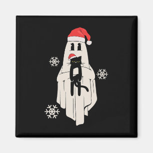 Aimant Fantôme mignon Avec Chapeau Santa tenant Chat noir
