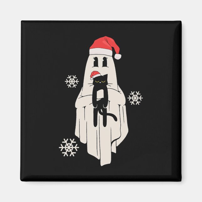 Aimant Fantôme mignon Avec Chapeau Santa tenant Chat noir (Devant)