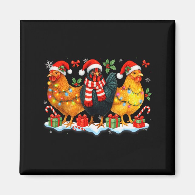 Aimant Farm Animal Funny Chicken Christmas Lights Cute Xm (Devant)