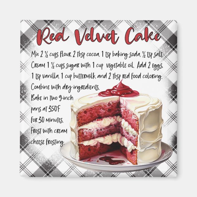 Aimant Farmhouse Red Velvet Cake Recipe Black White Plaid (Devant)