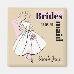Aimant Fashion Bride Neutral Bridesmaid Date Nom carré