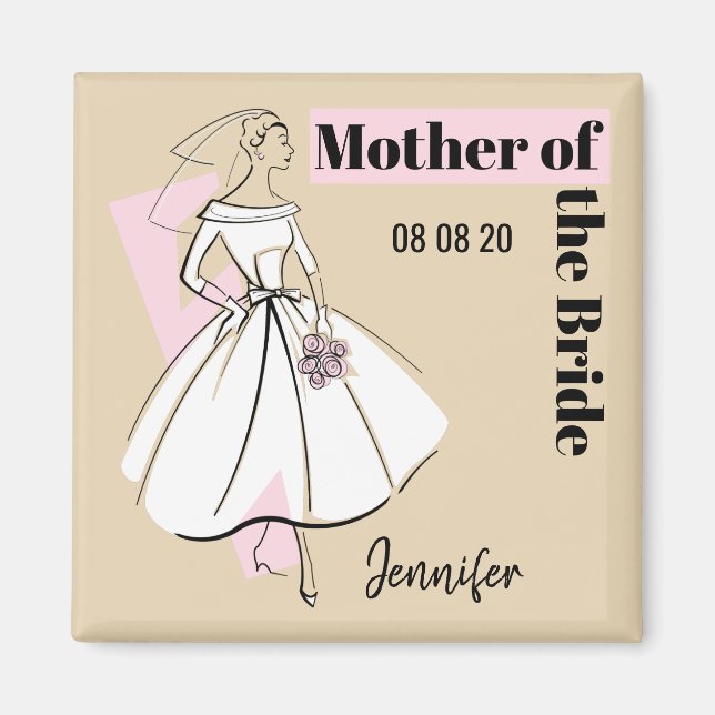 Aimant Fashion Bride Neutral Mère Mariée Date Nom (Devant)