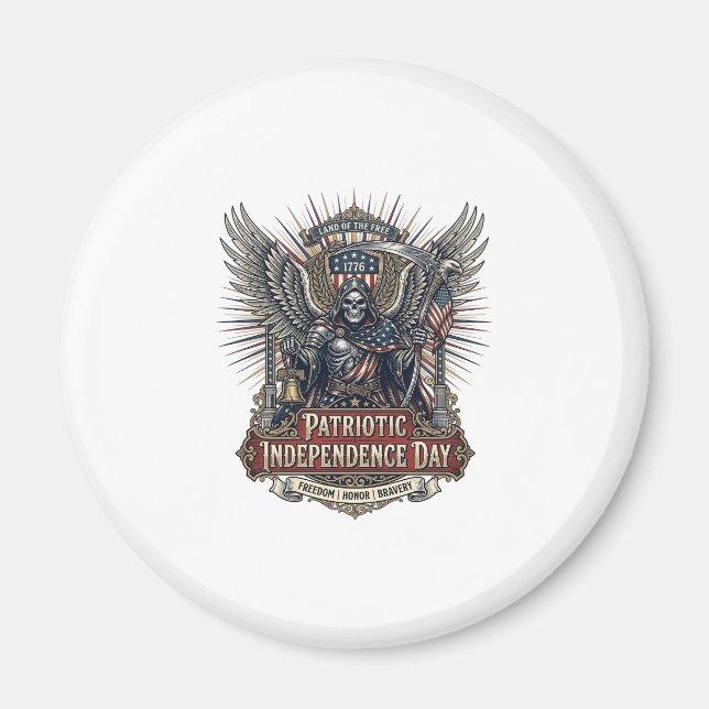 Aimant Faucheuse Chrome Patriotique Squelette & Re (Devant)
