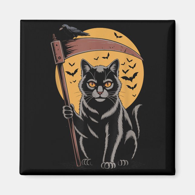 Aimant Faucheuse Mort Chat Noir Halloween Maman Femmes (Devant)