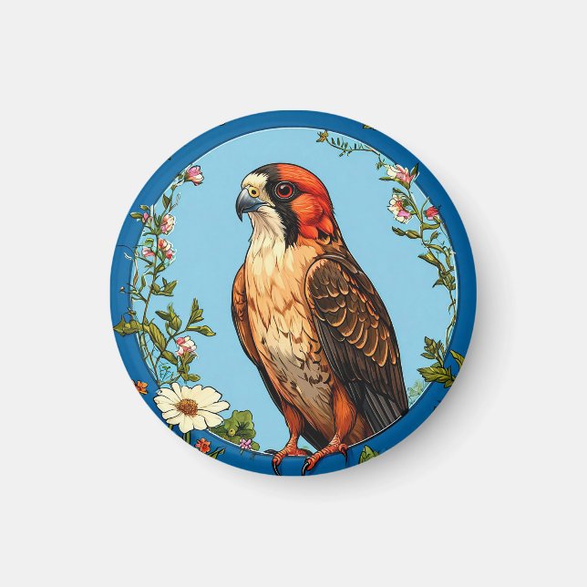 Aimant Faucon crécerelle aux pattes rouges coloré (Devant)