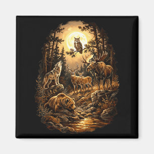 Aimant Faune de la forêt ours loup orignal cerf hibou for