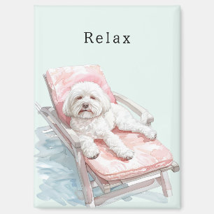 Aimant Fauteuil Lounge Chien Blanc Rose