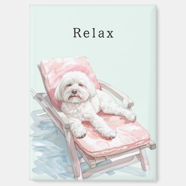 Aimant Fauteuil Lounge Chien Blanc Rose (Recto)